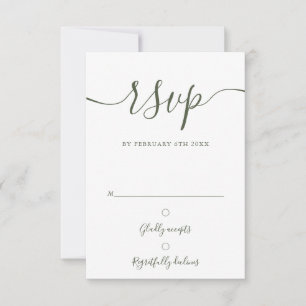 Elegant Olive Green Script Modern Wedding RSVP Card