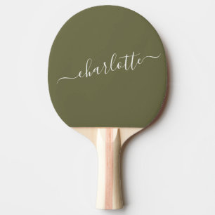 Elegant Olive Green Script Name Personalised Ping Pong Paddle