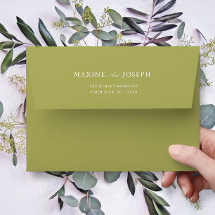 Elegant Olive Green Script Wedding Envelope