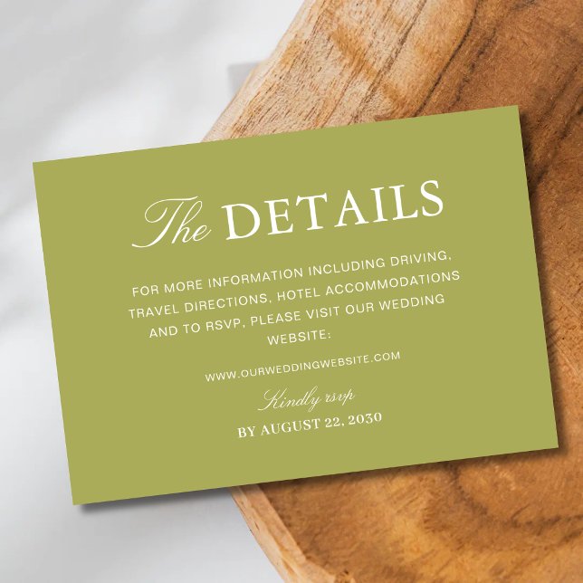 Elegant Olive Green Script Wedding Information Enclosure Card (Elegant olive green enclosure cards share wedding details with style and effortless clarity.)