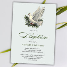 Elegant Olive Green Script White Dove Baptism