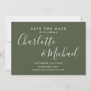 Elegant Olive Green Signature Script Photo Save The Date