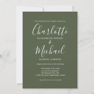 Elegant Olive Green Signature Wedding Invitation