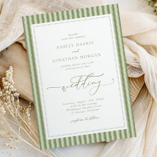 Elegant Olive Green Stripes Wedding Invitation