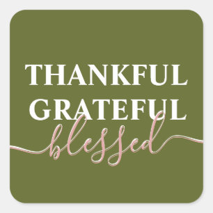 Elegant olive green thankful grateful blessed square sticker