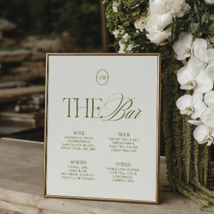 Elegant Olive Green The Bar Wedding Menu