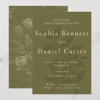 Elegant Olive Green Tulip Botanical Wedding Invitation