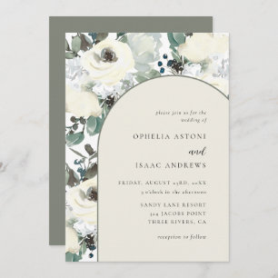 Elegant Olive Green Watercolor Floral Arch Wedding Invitation