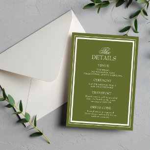 Elegant Olive Green Wedding Details Information Enclosure Card