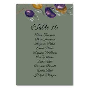 Elegant Olive Green Wedding Table Card with Names