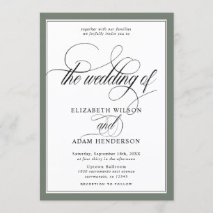 Elegant Olive Green & White Classic Wedding Invitation