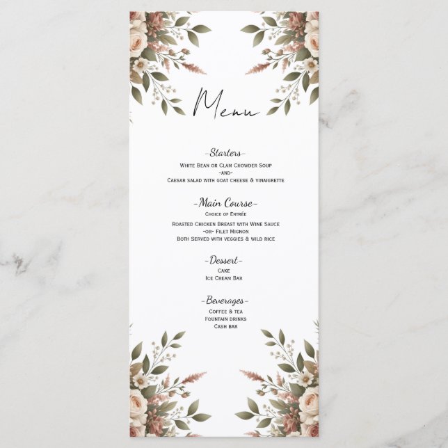 Elegant Olive Green & White Floral Corner Menu (Front)