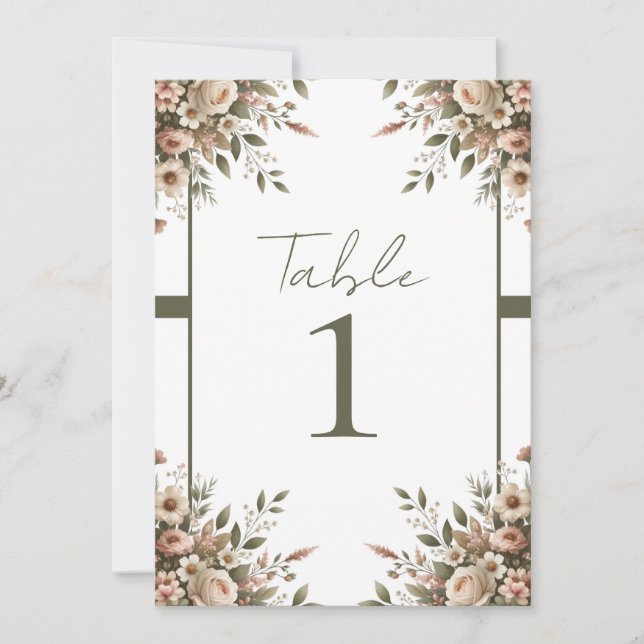 Elegant Olive Green & White Floral Corner Wedding  Invitation (Front)