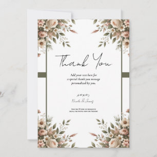 Elegant Olive Green & White Floral Corner Wedding  Invitation