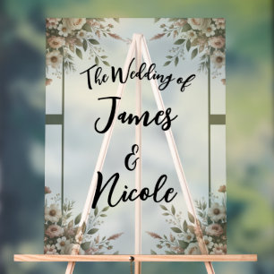 Elegant Olive Green & White Floral Wedding Sign