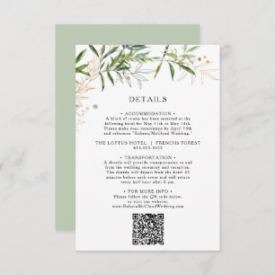 Elegant Olive Greenery Details QR Code Enclosure Card