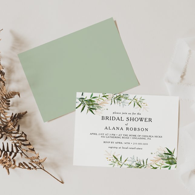 Elegant Olive Greenery Horizontal Bridal Shower In Invitation (Creator Uploaded)