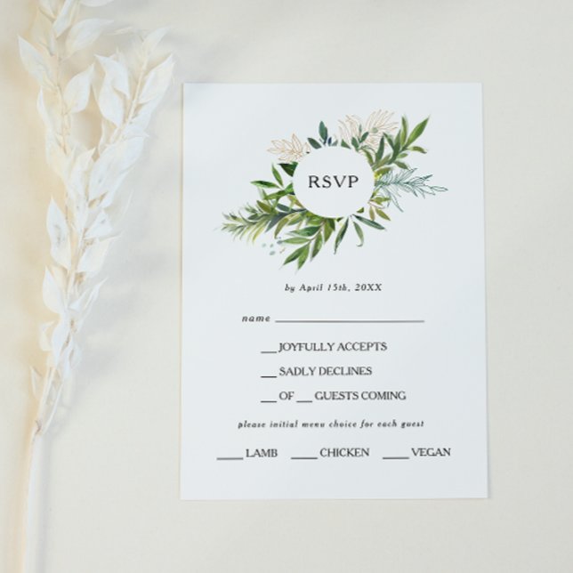 Elegant Olive Greenery Menu Choice RSVP Card (Creator Uploaded)