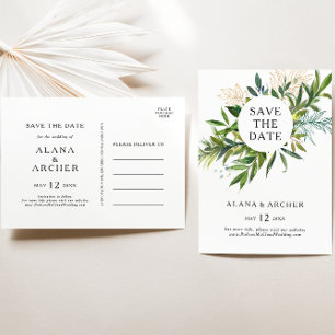Elegant Olive Greenery Save The Date Postcard