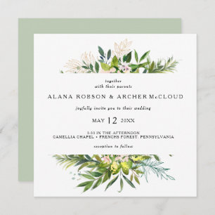 Elegant Olive Greenery Square Wedding Invitation