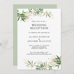 Elegant Olive Greenery Wedding Reception Invitation