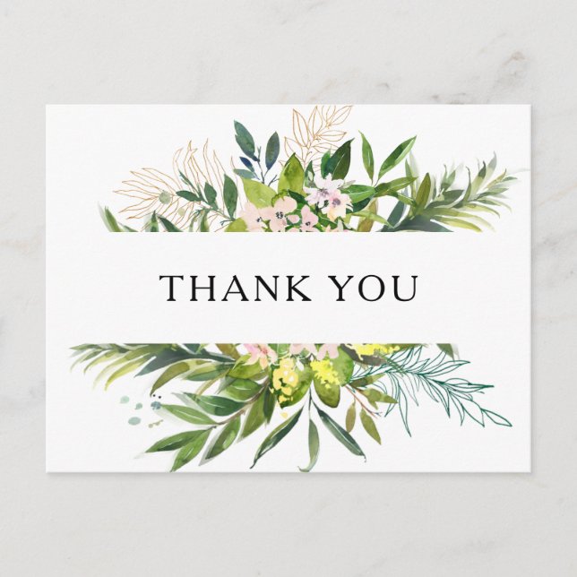 Elegant Olive Greenery Wedding Thank You Postcard (Front)