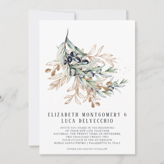 Elegant Olive Grove | Boho Botanical Invitation (Front)