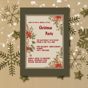 Elegant olive ivory Poinsettia Christmas Party Invitation