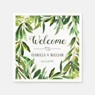 Elegant Olive Leaf Boho Garden Wedding Welcome Napkin