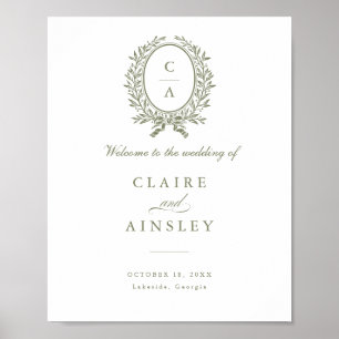 Elegant Olive Leaf Wreath Vintage Welcome Sign