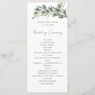 Elegant olive leaves. Garden italian wedding Program
