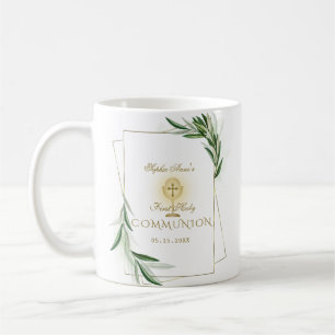 Elegant Olive Leaves Gold First Holy Communion Coffee Mug