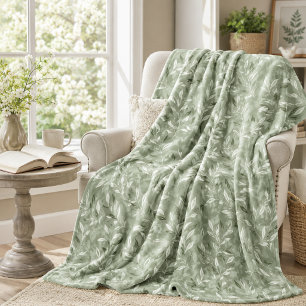Elegant Olive Leaves Pattern Fleece Blanket