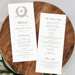 Elegant Olive Oak Vintage Wreath Sage Wedding Program