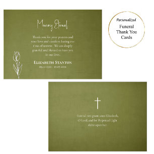 Elegant Olive Orthodox Christian Funeral Thank You Card