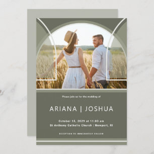 Elegant Olive Photo Arch Wedding Invitation