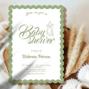 Elegant olive Scalloped Baby Shower Invitation