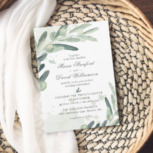 Elegant Olive Sprig Branch Greenery Wedding Invitation