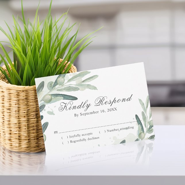 Elegant Olive Sprig Branch Wedding RSVP Card (Elegant Olive Sprig Branch Wedding RSVP Card)