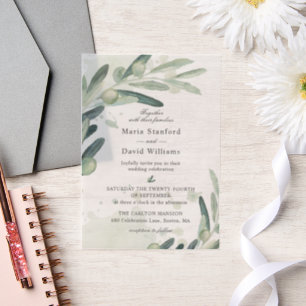 Elegant Olive Sprig Branch Wedding Vellum Invitations