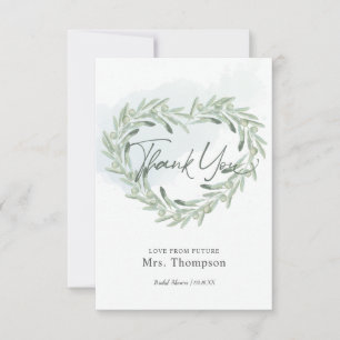 Elegant Olive Sprig Heart Wreath Bridal Shower Thank You Card