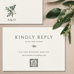 Elegant Olive Tree Branch Minimalist Wedding RSVP Card