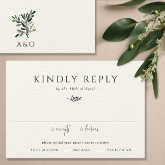 Elegant Olive Tree Branch Minimalist Wedding RSVP Card