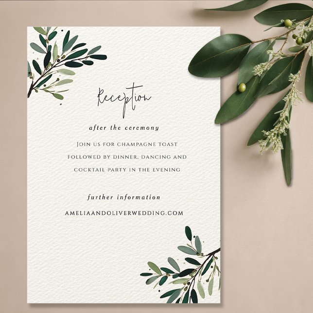 Elegant Olive Tree Branch Wedding Enclosure Card (Olive tree branch wedding invitation suite reception card, olive green watercolor reception invite)