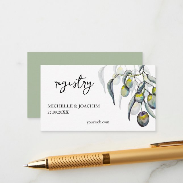 Elegant Olive Watercolor Art Enclosure Card (Front/Back In Situ)