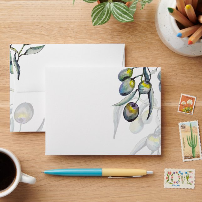Elegant Olive Watercolor Art Envelope (Desk)