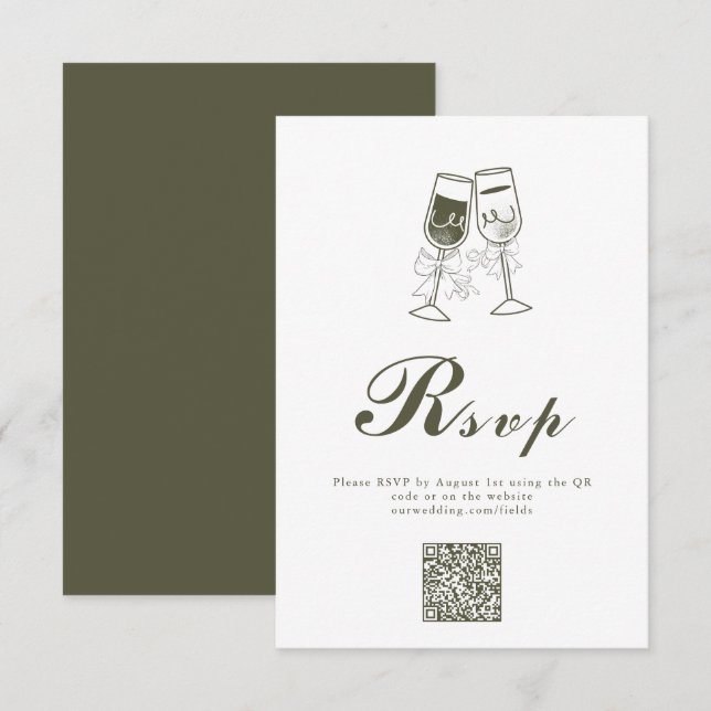 Elegant Olive wood Green QR Code Wedding RSVP Card (Front/Back)