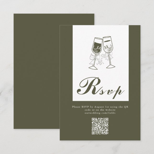 Elegant Olive wood Green QR Code Wedding RSVP Card (Front/Back)