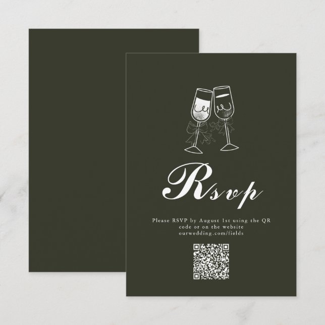Elegant Olive wood Green QR Code Wedding RSVP Card (Front/Back)