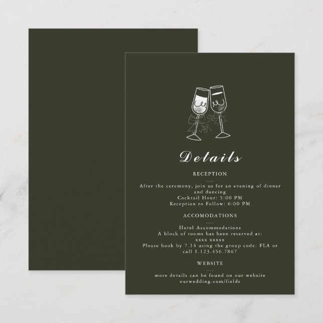 Elegant Olive wood Green Wedding Details Card (Front/Back)